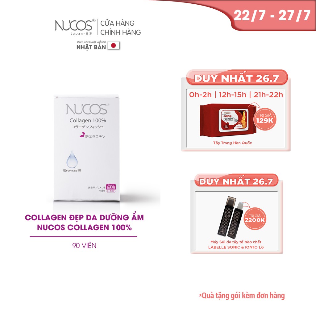 Collagen đẹp da dưỡng ẩm Nucos collagen 100% 90 viên