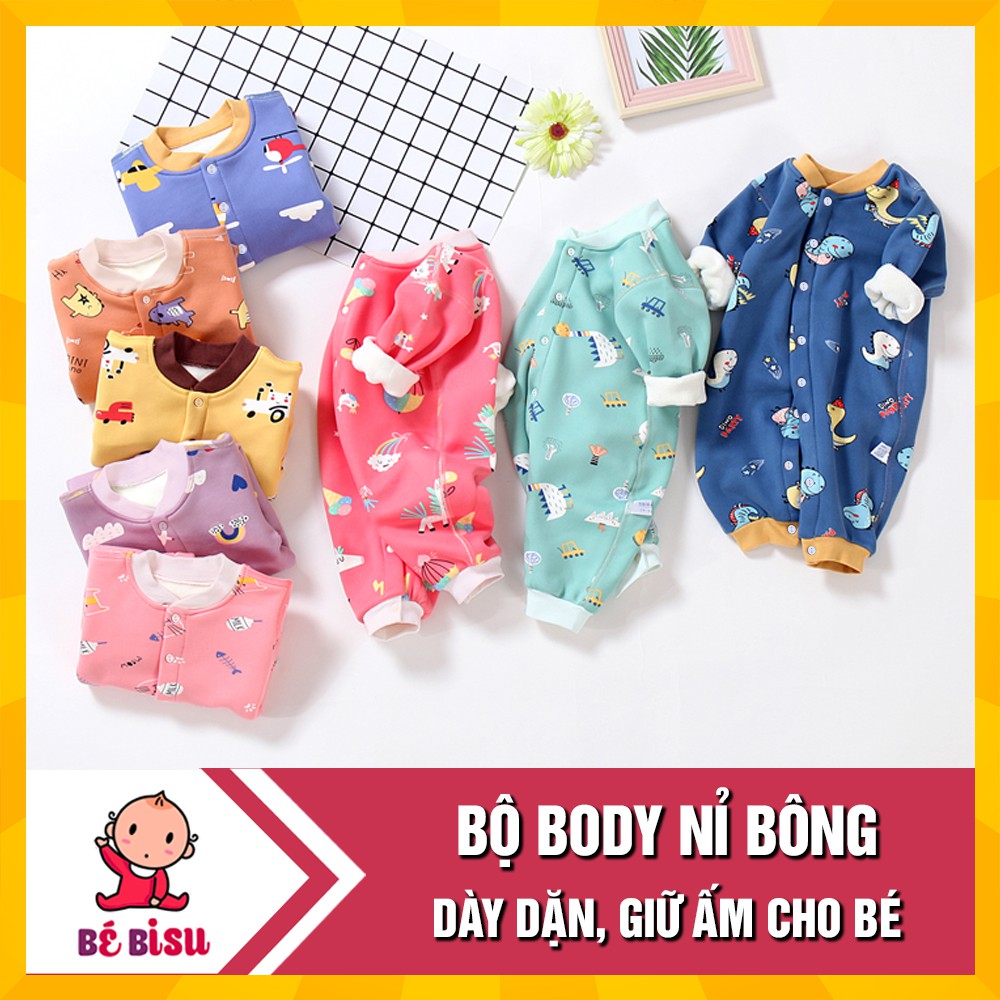 Bộ Body Nỉ Bông thu đông dài tay giữ ấm cho bé 2- 12 tháng