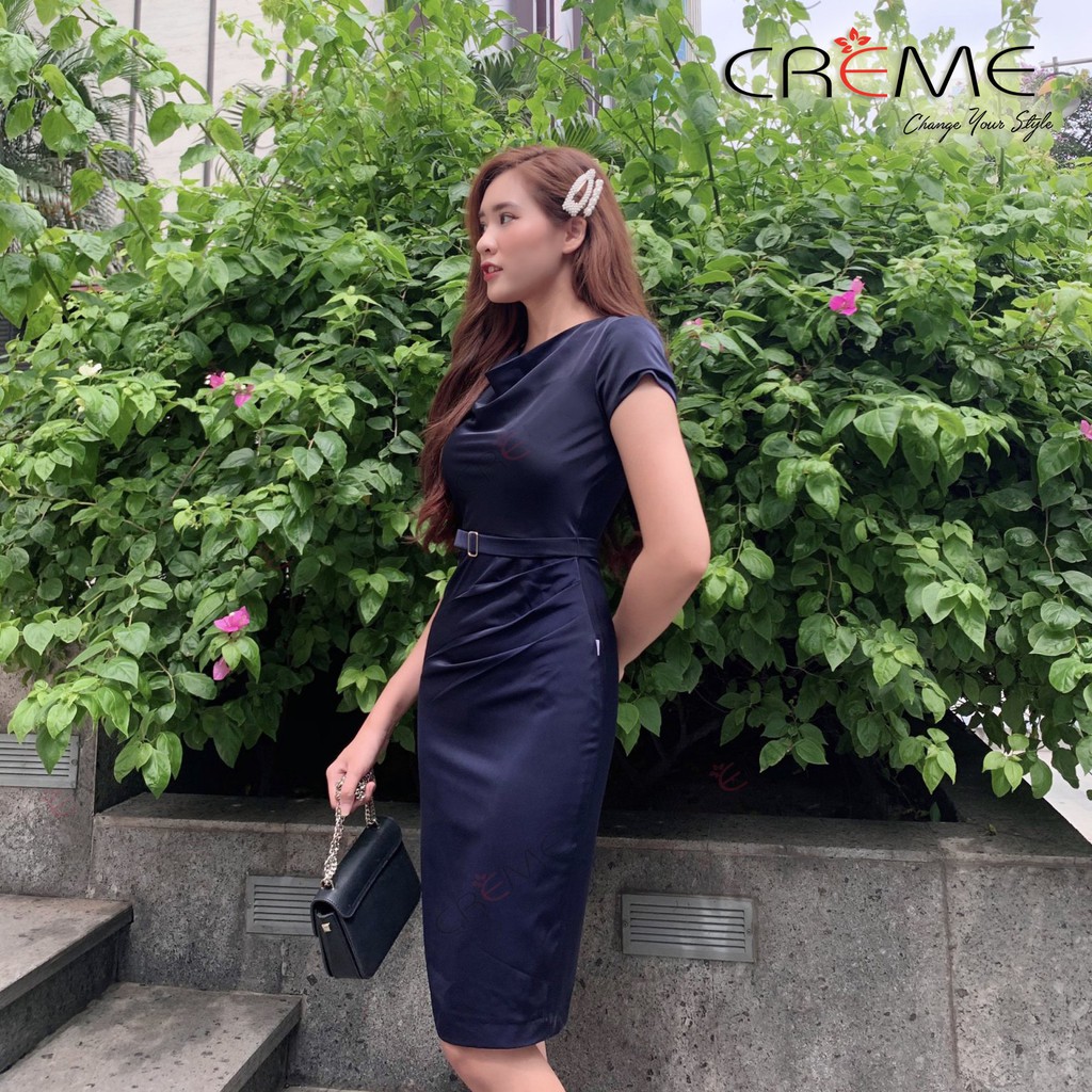 Đầm ôm body cổ đổ tự nhiên DL0115 CREME | BigBuy360 - bigbuy360.vn