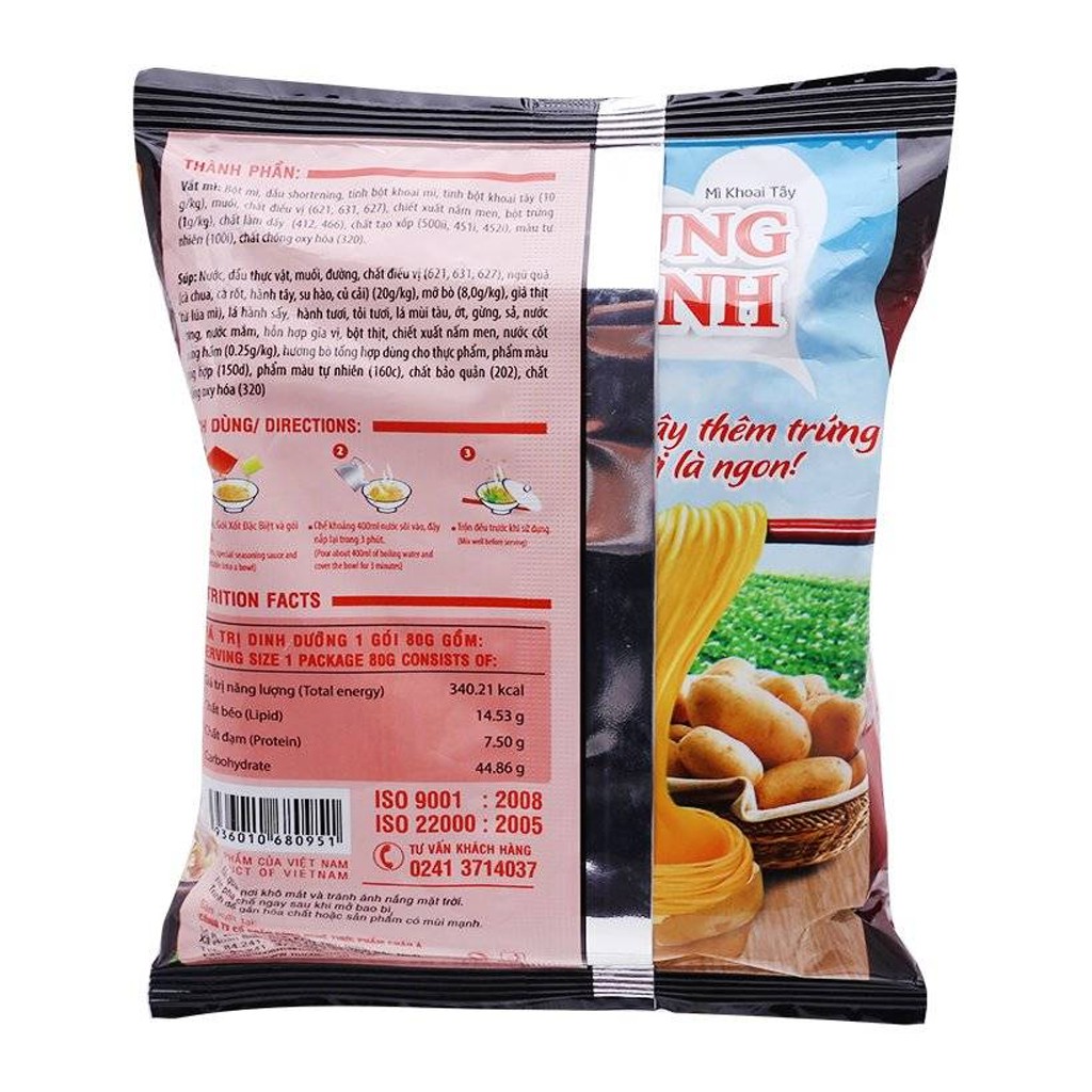 Mì Khoai Tây Cung Đình Hương Vị Bò Hầm Thùng 30 Gói x 80g