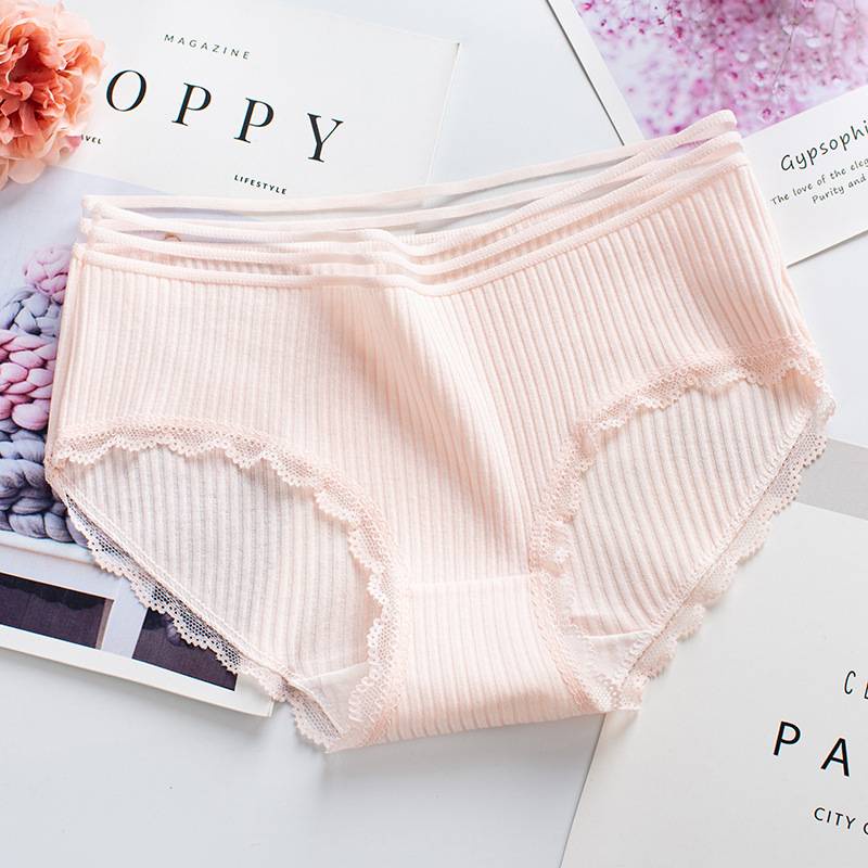 Quần lót cotton viền ren màu trơn thiết kế thoải mái và thoáng khí phong cách Nhật Bản cho nữ 507 | BigBuy360 - bigbuy360.vn