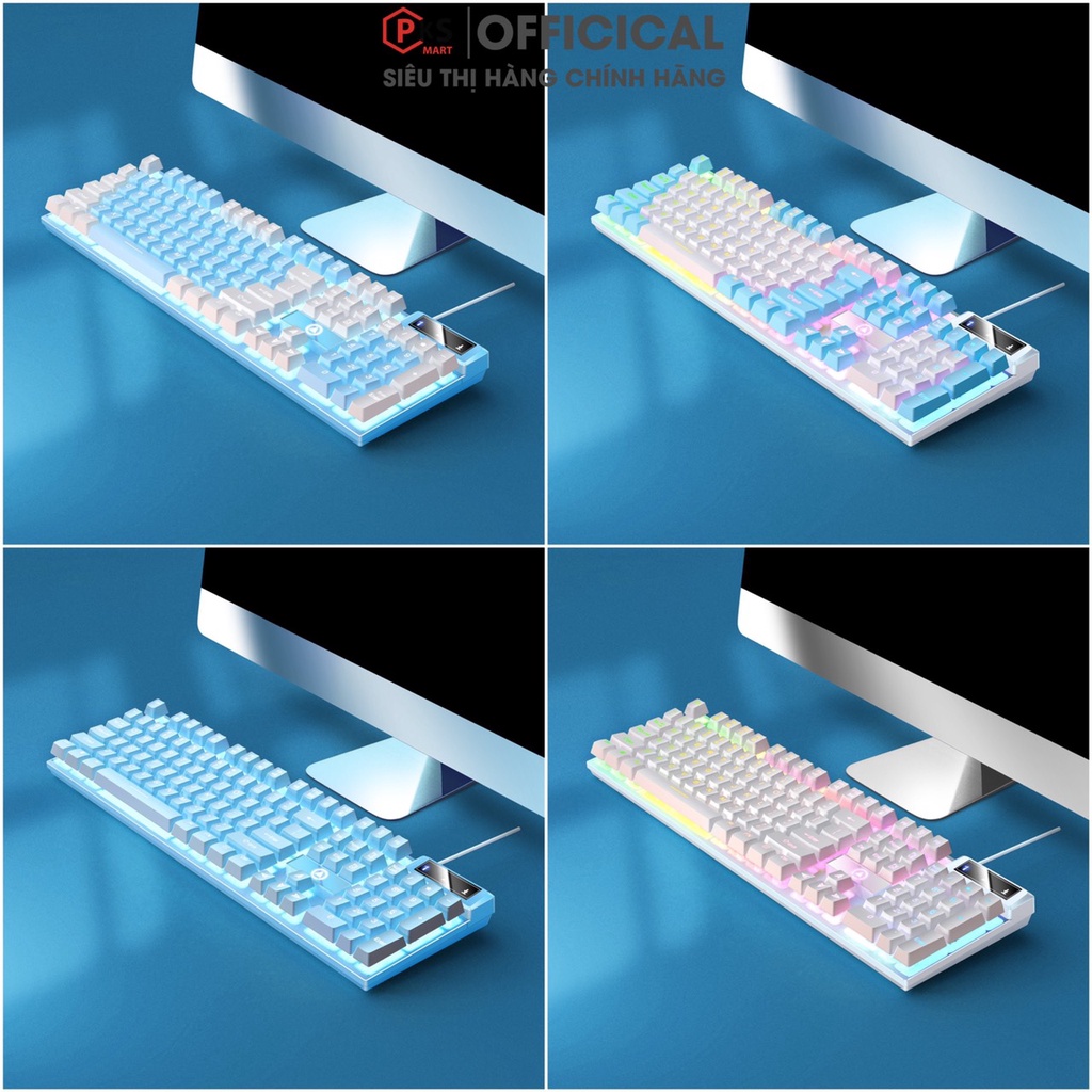 Bàn Phím Chuột Gaming Có Dây Giả Cơ YINOIAO K500 Và G15 LED Xuyên Chữ Cao Cấp Mix Màu Trắng Xanh Đen Nhám Hồng Tím