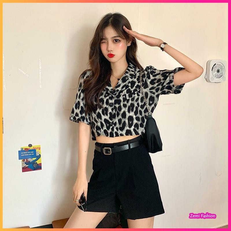 Áo Croptop Nữ, Áo Sơ Mi CropTop Họa Tiết Da Báo Cổ Vest Ulzzang | BigBuy360 - bigbuy360.vn