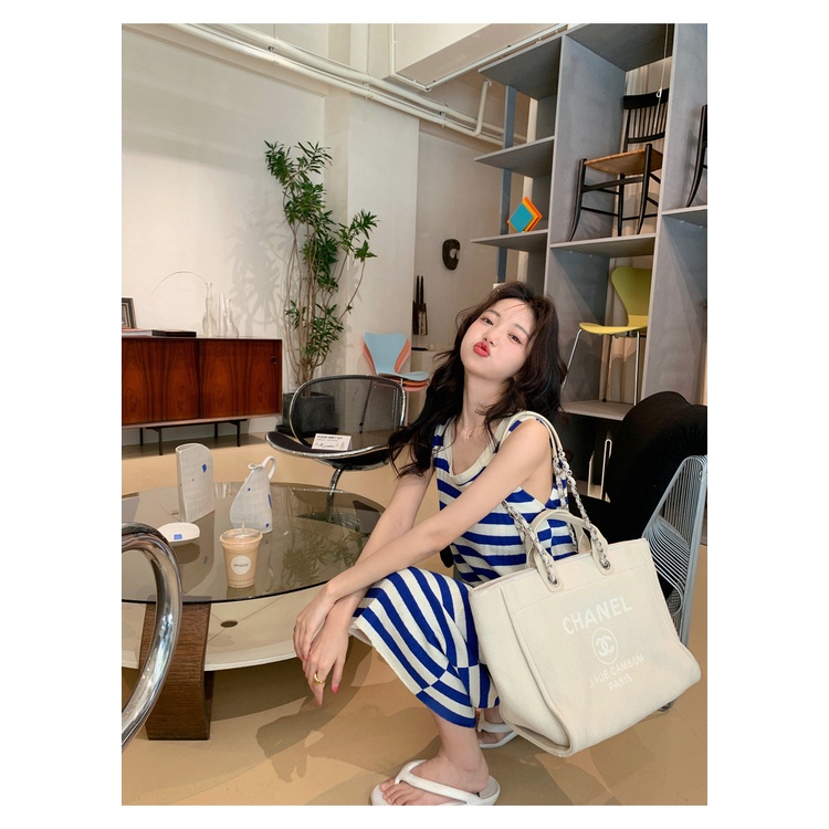 Đầm Dài Không Tay Họa Tiết Sọc Thời Trang Cho Nữ