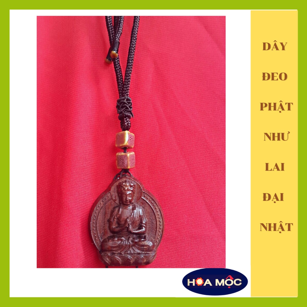 Mặt phật bản mệnh Như Lai Đại Nhật - tuổi Mùi, tuổi Thân- Kèm dây đeo - Điêu khắc gỗ Cẫm Lai, Mun, Hương, Trắc