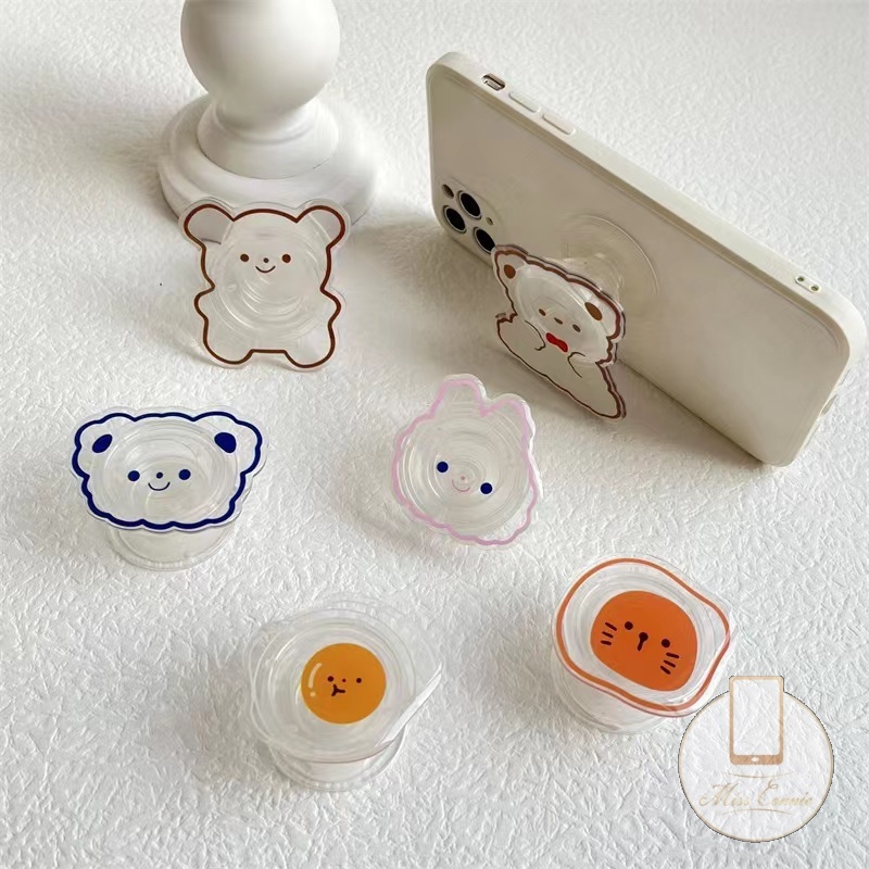 Giá Đỡ Điện Thoại Co Giãn Hình Gấu / Thỏ Màu Trong Suốt Thông Dụng
