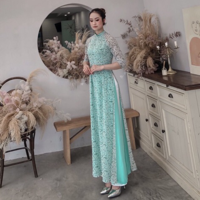 (Ảnh thật) Áo dài truyền thống voan lụa 4 tà (tay lỡ cổ 2m)
