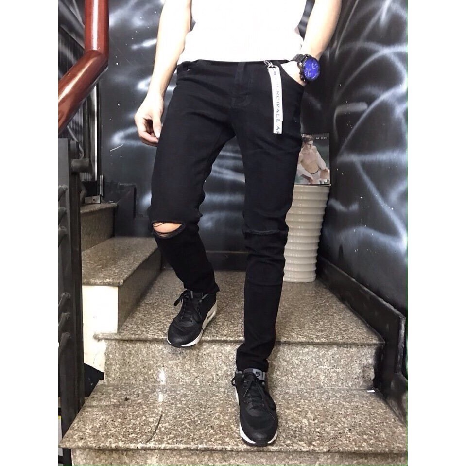 Quần Jeans Nam Rách Gối Vải Jeans co dãn,mầu đen trơn, hàng đẹp giá tốt | BigBuy360 - bigbuy360.vn