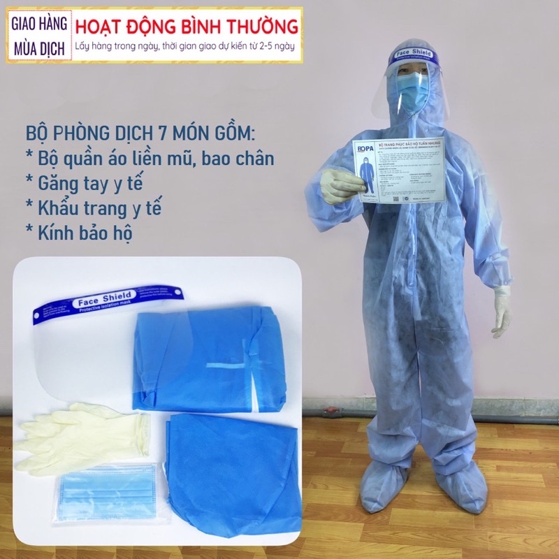 Bộ đồ y tế bảo hộ 7 món kèm kính có tấm chắn