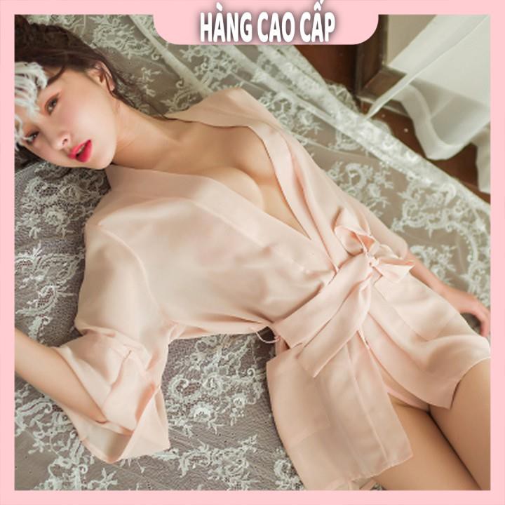 Váy ngủ xuyên thấu gợi cảm áo choàng sexy kiểu kimono tay dài có túi xinh xắn | BigBuy360 - bigbuy360.vn