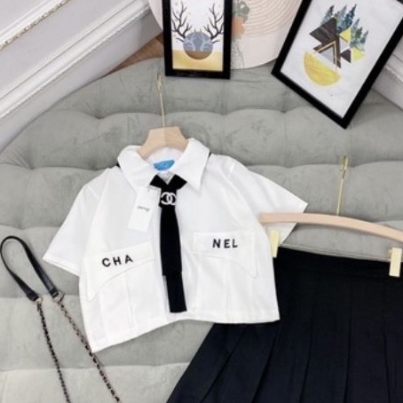 Áo sơ mi croptop CH-NEL (Tặng kèm cà vạt)  ALOHASHOP