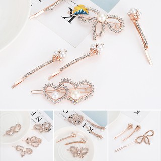 Set 3 kẹp tóc hình nơ trái tim đính kim cương ngọc trai giả thời trang cho nữ