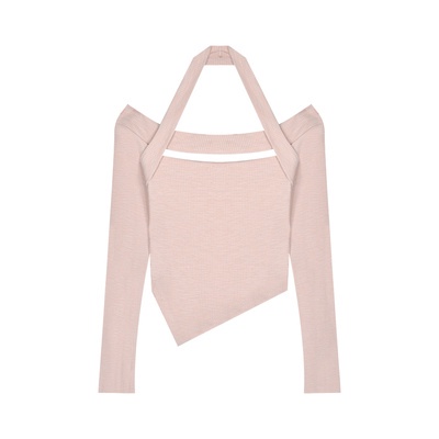 QKOOLE  Áo dệt kim tay dài cổ vuông yếm phong cách Hàn Quốc thời trang cho nữ