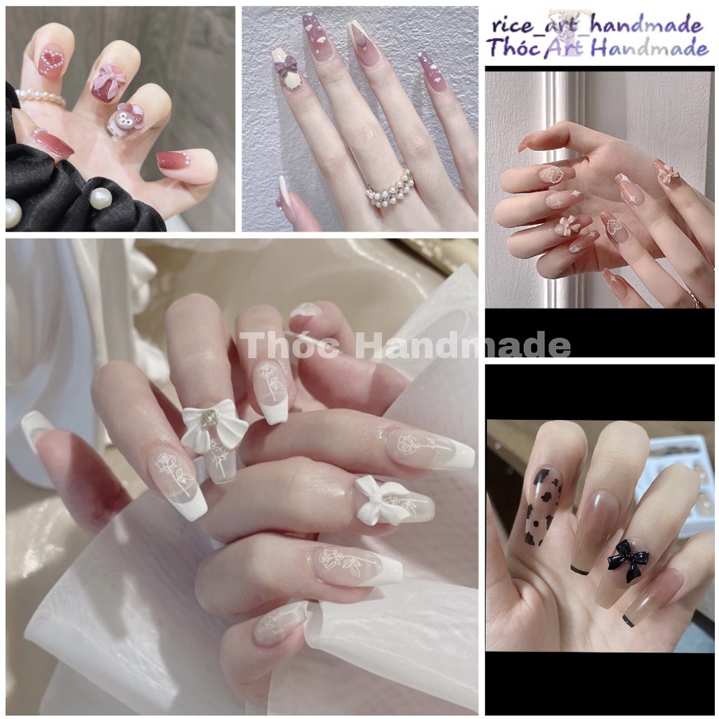 24 Móng tay giả đính đá + keo hoặc Set 24 miếng silicon siêu cute