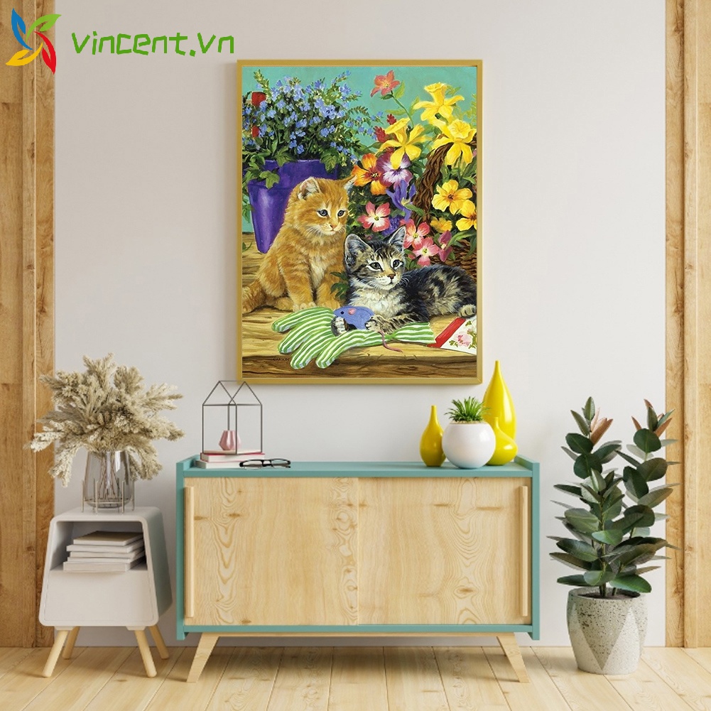 Bộ tranh thêu chữ thập hình mèo con 11CT dễ thương