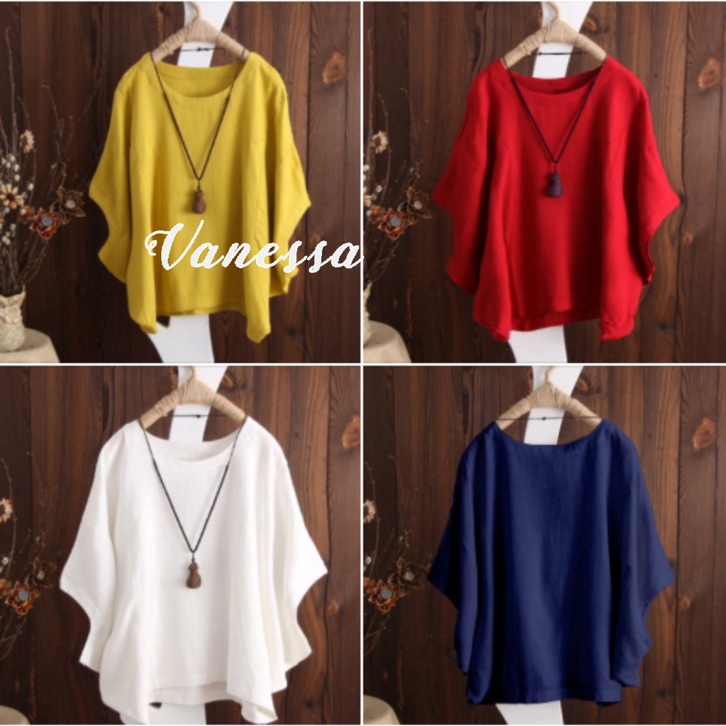 Áo nữ đẹp kiểu cánh dơi bigsize Vanessa Stylish chất liệu đũi mềm mát, form rộng che khuyết điểm AKH.36