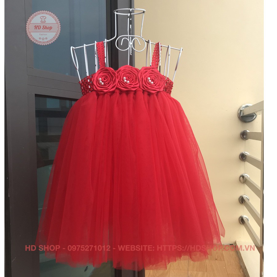 Đầm công chúa cho bé ❤️FREESHIP❤️ Đầm công chúa đỏ hoa hồng cuốn cho bé gái