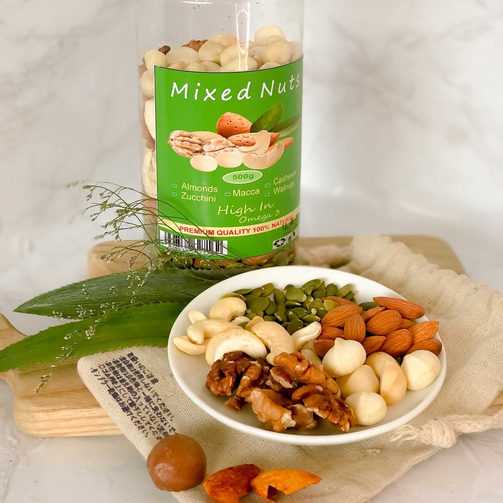 Hạt Mix/ Mix Nhiều Loại Hạt Và Trái Cây Sấy/ Mix Nuts/ Hạt dinh dưỡng tổng hợp (Ăn Vặt/ Ăn Kiêng) (Đã Tách Vỏ) 500Gr