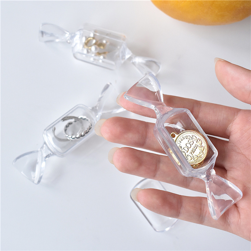 Set 2 hộp mini trong suốt hình viên kẹo đựng trang sức tiện dụng