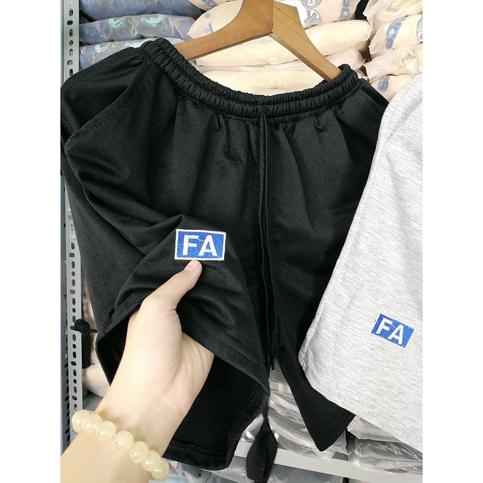 Quần Short Nữ Thêu FA Thun Cotton Da Cá Cạp Chun Unisex Thể Thao Ống Rộng Bigsize Kiểu Ngắn Ulzzang NUPAKACHI