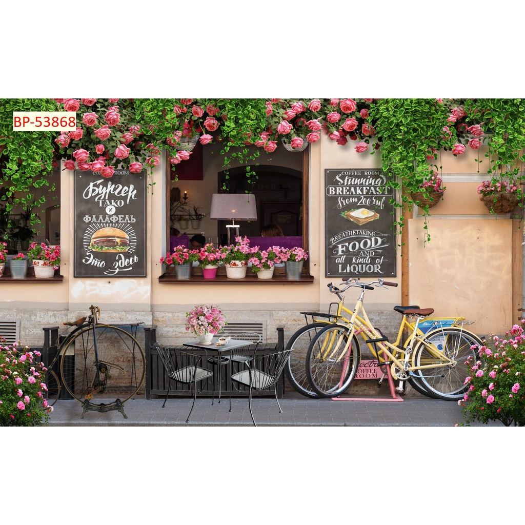 Tranh dán tường Quán Cafe, Trà Sữa, Trang Trí Cửa Hàng 3D Miễn Phí chèn tên riêng Quán, chèn chữ và logo theo yêu cầu