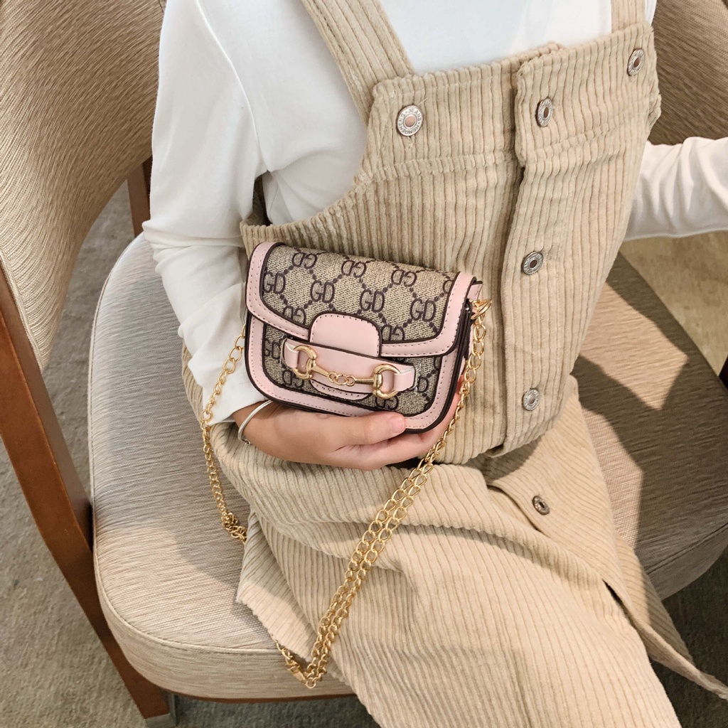 Túi đeo chéo trẻ em - Túi vải phối da cực xinh cho bé gái Dây xích khóa bấm tiện lợi phong cách Hàn Quốc TDXV