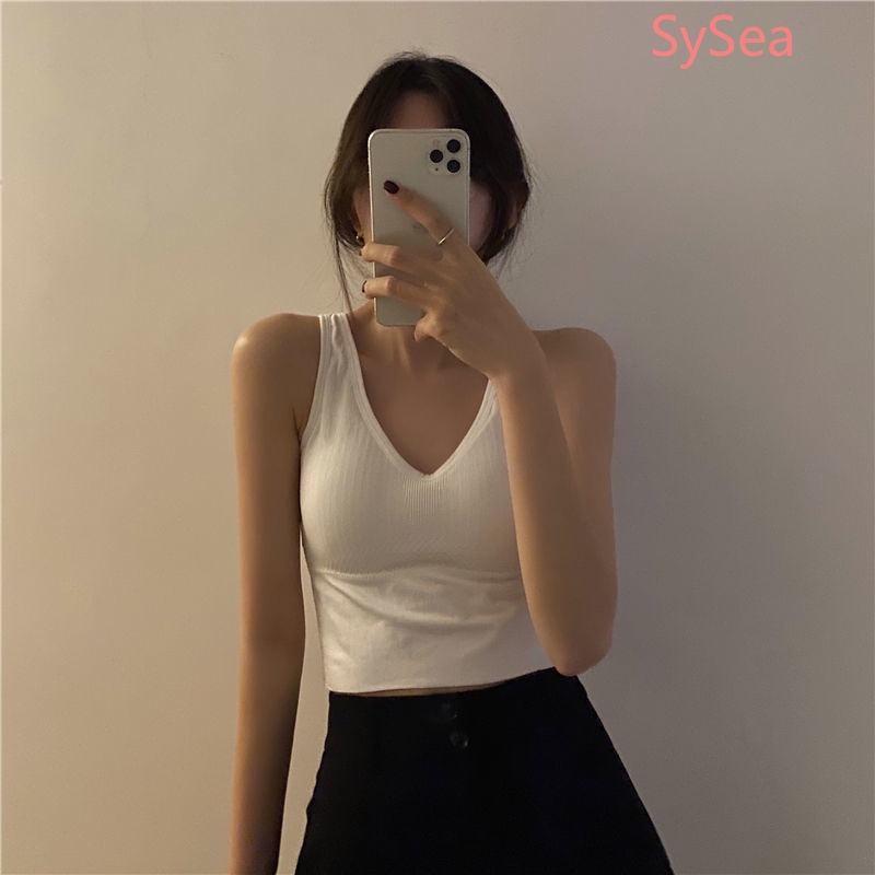 Áo croptop không tay cổ chữ V quyến rũ thời trang dành cho nữ