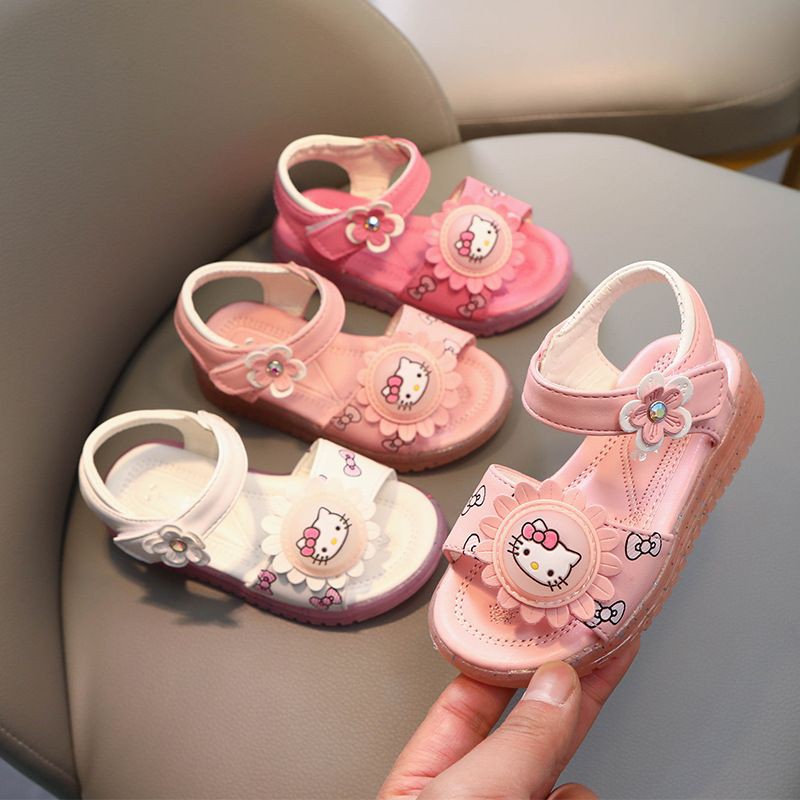 Dép Bé Gái Họa Tiết Mèo Helo Kitty,Sandal Quai Hậu Da Mềm Cho Bé Gái sz 21-30