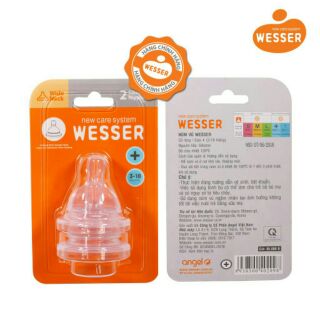 (Mẫu mới) Núm wesser cổ hẹp đủ size ( 1 vỉ 2 cái)