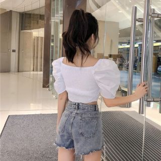 Áo kiểu đắp chéo nhún lưng mặc hai kiểu