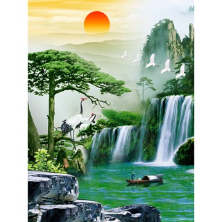 Tranh dán tường HD Tùng hạc diên niên HTM-0086 KT 90 x 120 kim sa