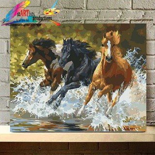 Tranh tự tô màu sơn dầu số hóa động vật - Đàn ngựa hoang