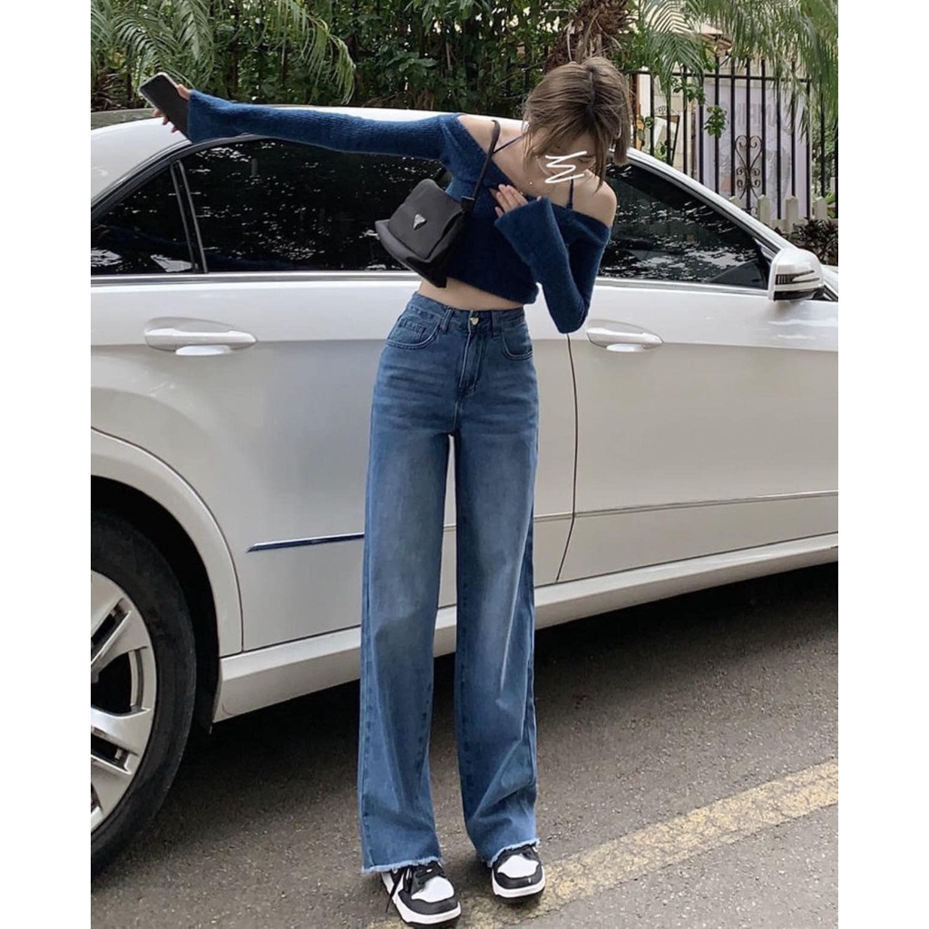 Quần jeans bò xanh dáng suông phong cách ulzzang SALYN QJ03