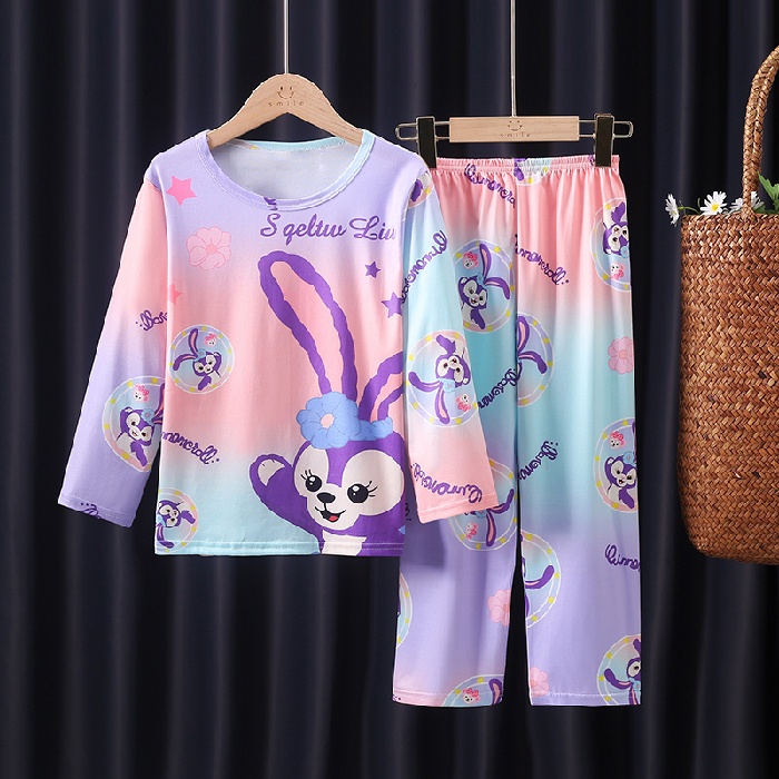 Bộ Đồ Ngủ Tay Dài Chất Liệu Cotton In Họa Tiết Hoạt Hình Xinh Xắn Cho Bé