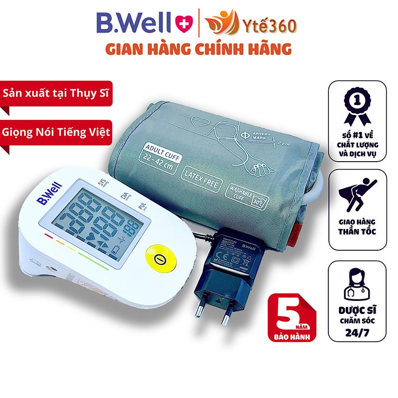 Máy đo huyết áp bắp tay điện tử tự động có tiếng việt b.well pro 36 - bwell y tế 360