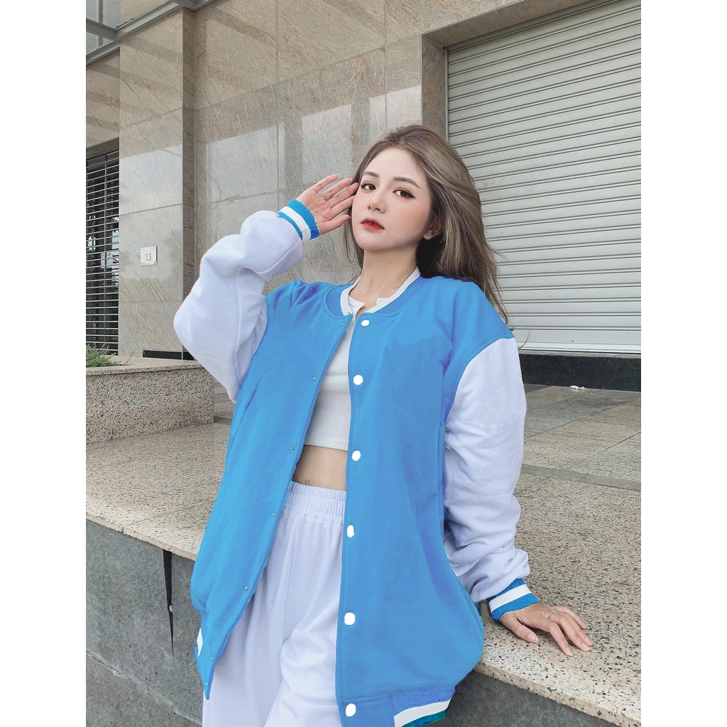 Áo Varsity Jacket trơn ullzang basic 4 màu - Áo Khoác Bomber phối bo Siêu Hot ( có form rộng XL ) - OCEAN.CLO