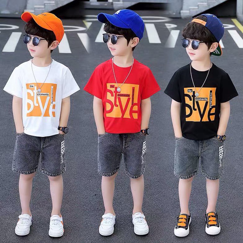 Áo thun bé trai Con Xinh cotton hình in chữ STYLE,thời trang dành cho trẻ em từ 4 đến 10 tuổi
