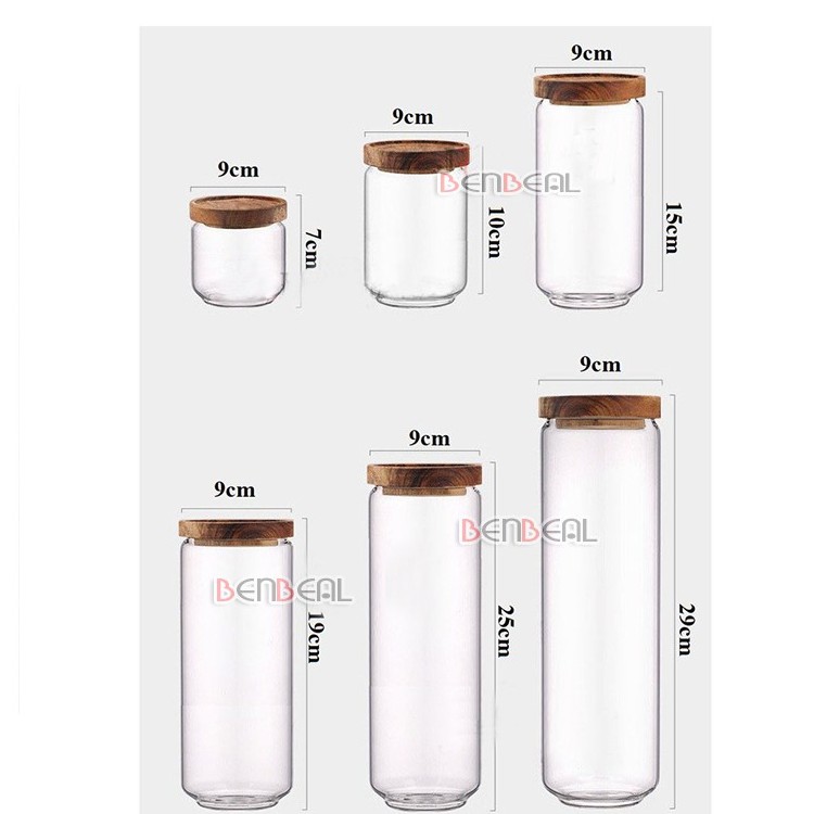 Hũ Thủy Tinh Nắp Gỗ Đục Lỗ, Lọ Thủy Tinh, Hộp Thủy Tinh Nắp Gỗ Cao Cấp 280ml 500ml 800ml 1000ml 1300ml 1600ml