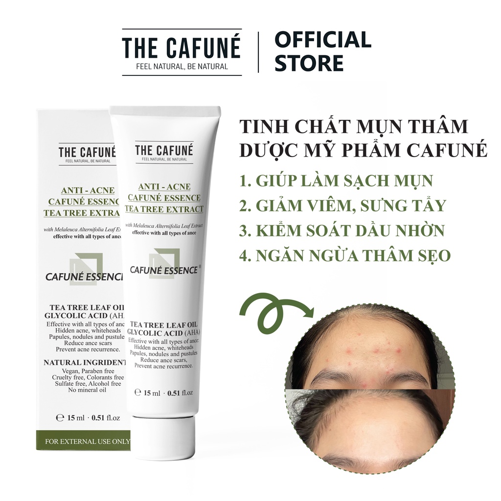 Tinh Chất Chấm Mụn Mờ Thâm Cafuné Essence thành phần serum AHA Và Tràm Trà 15ml