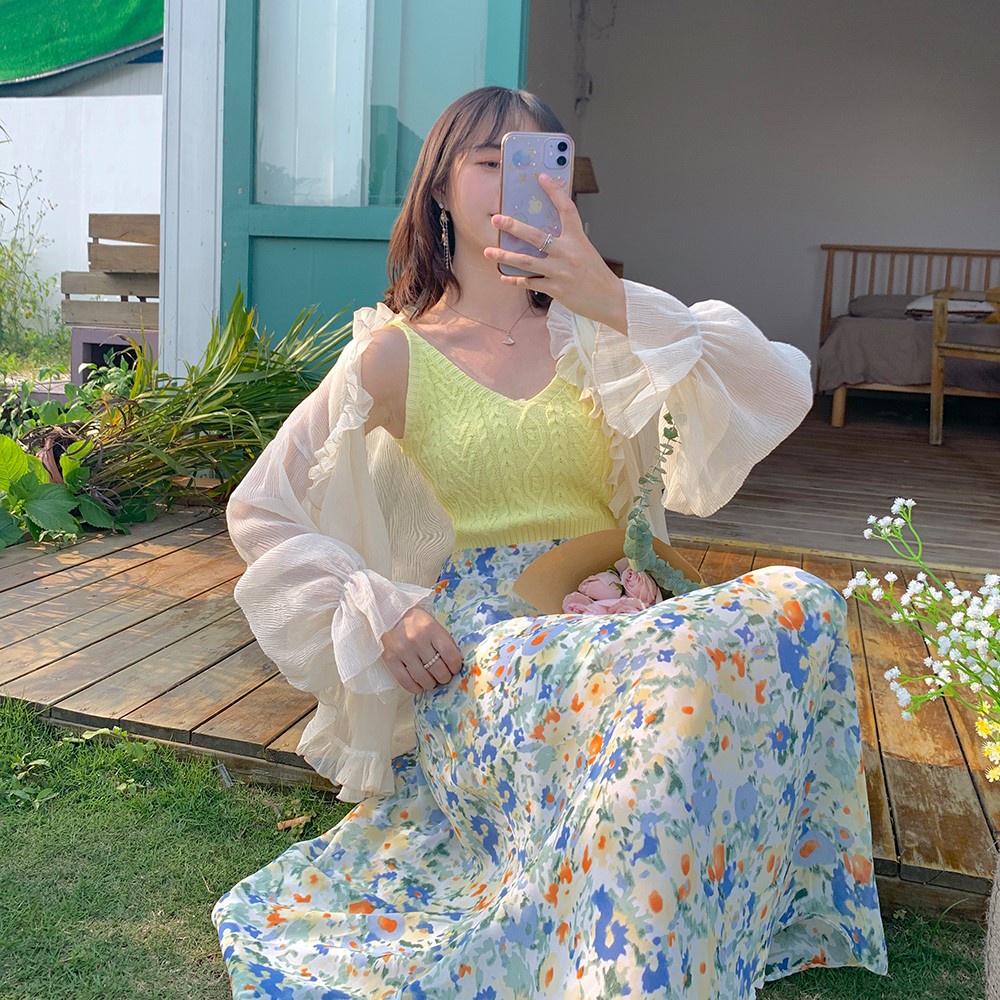 LEEVA - Áo cardigan voan mỏng phối viền đơn giản mùa hè nhẹ nhàng K038