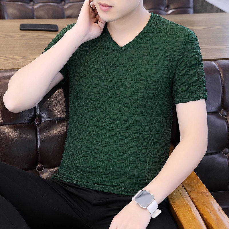 Áo Thun Tay Ngắn Cổ Chữ V Phối Lưới Siêu Mỏng Thời Trang Mùa Hè Cho Nam