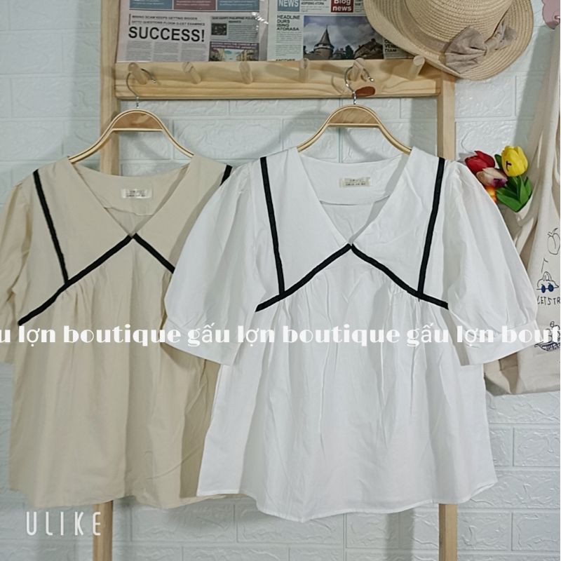 áo babydoll cộc tay cổ v viền đen ulzzang ảnh thật