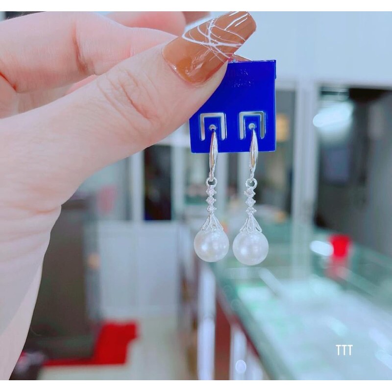 Bông tai treo trai nhân tạo cực xinh- Bông bạc ta