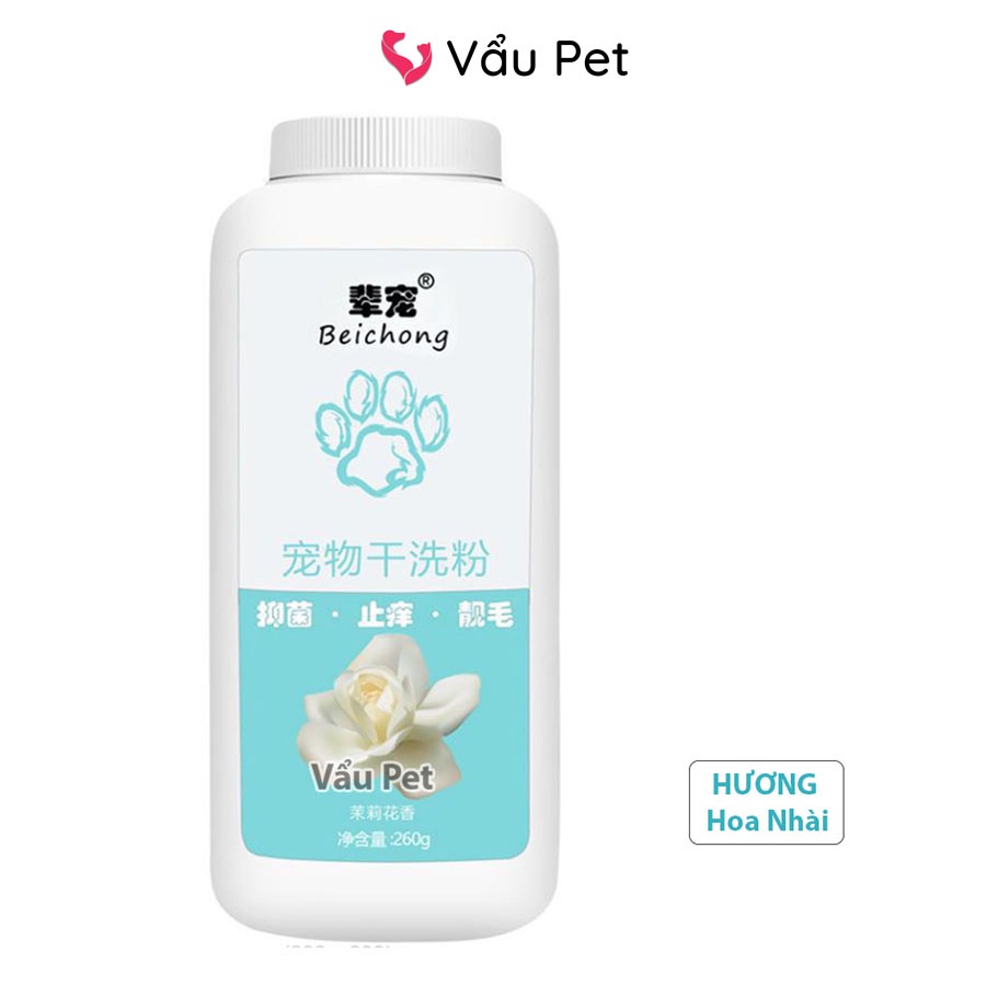 Tắm khô cho chó mèo dạng bột phấn hương nước hoa Beichong - Sữa tắm khô cho chó mèo thỏ 260g