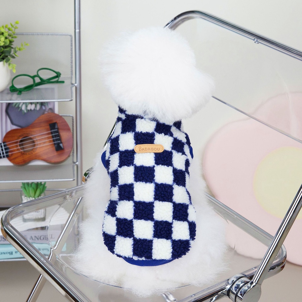 Áo khoác lông cừu họa tiết kẻ caro cho thú cưng cao cấp - Áo giữ ấm cho chó mèo 2 lớp mềm mại thoải mái