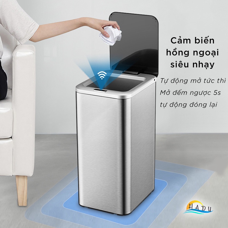 Thùng Đựng Rác Thông Minh Nhà Vệ Sinh Nhà Bếp Có Nắp Inox Tự Động Mở 9 Lít Chống Bám Bẩn CCKO