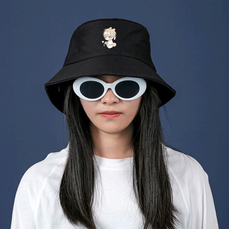 Mũ bucket đen in hình NO LOVE ZONE thời trang đi học anime chibi tiện lợi xinh xắn