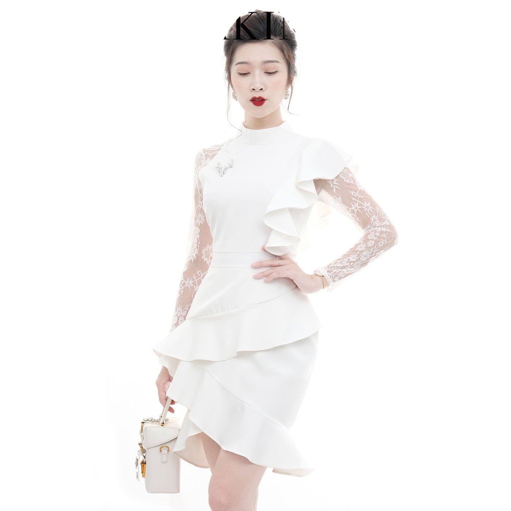 Đầm ôm body kiểu cổ lọ phối ren sang trọng