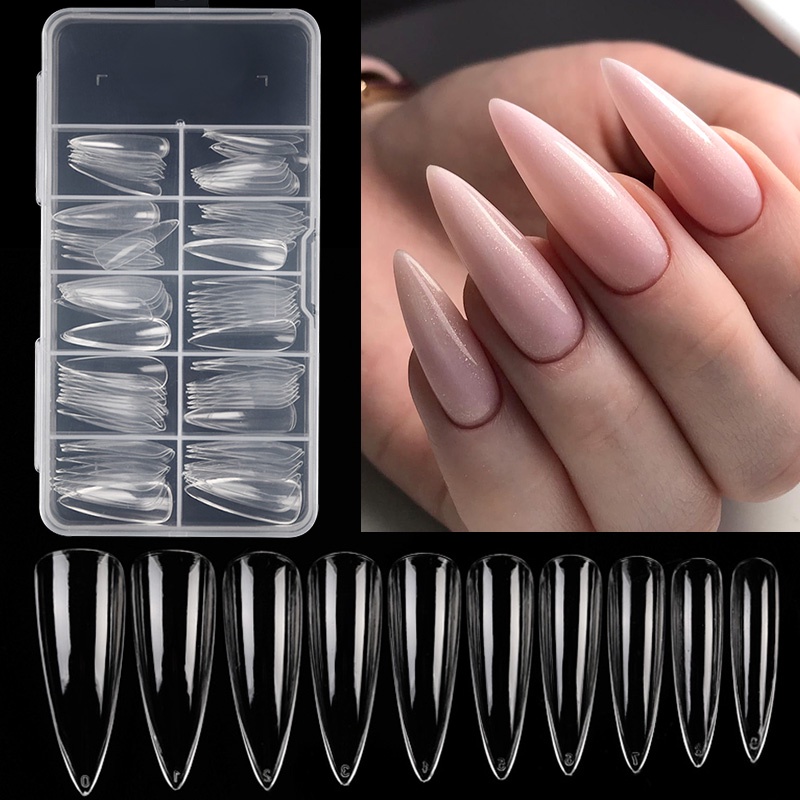 Hộp 100 Móng Tay Giả Trong Suốt Hình Giọt Nước/Kim Cương/Quả Bóng