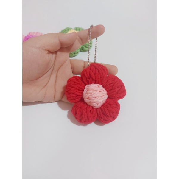 Móc khóa hoa len nhiều màu sắc 8cm